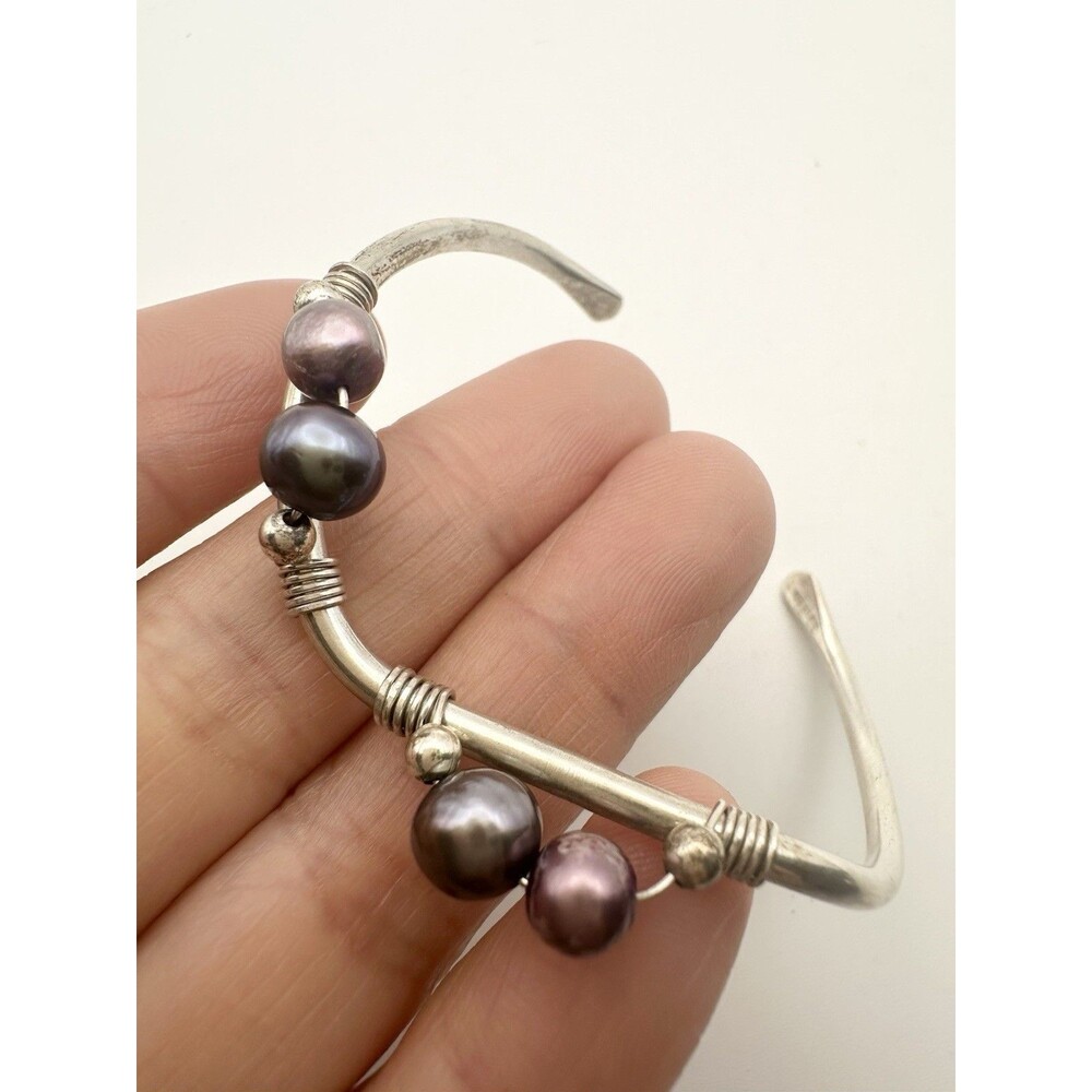 Handmade Freshwater Pearl Cuff Bracelet Silver Tone 6”